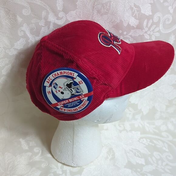 New England Patriots Vintage 1985 Red Corduroy Hat with Superbowl Pin - Picture 3 of 7